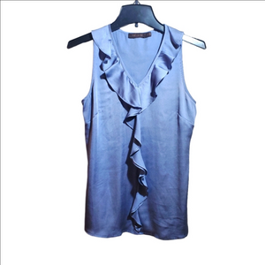 THE LIMITED Sleeveless Blouse with Ruffle Front V-neck Blue Woman's Small EUC